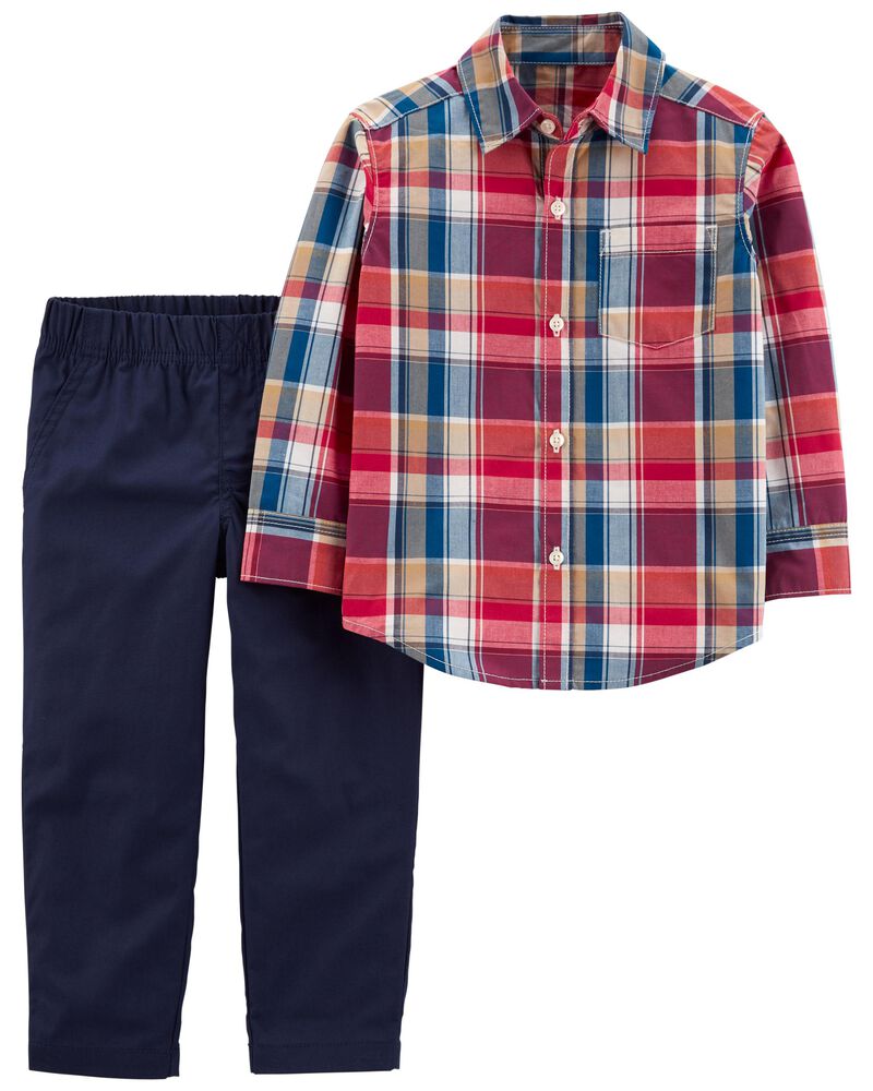 NWT 4T Toddler Boy/'s 2pc Button-Front Plaid Top and Bottom Set Shorts Outfit